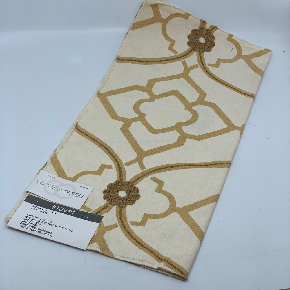 Candice Olson Kravet Zuma Straw Embroidered Tan Cream Fabric‎ Sample Remnant